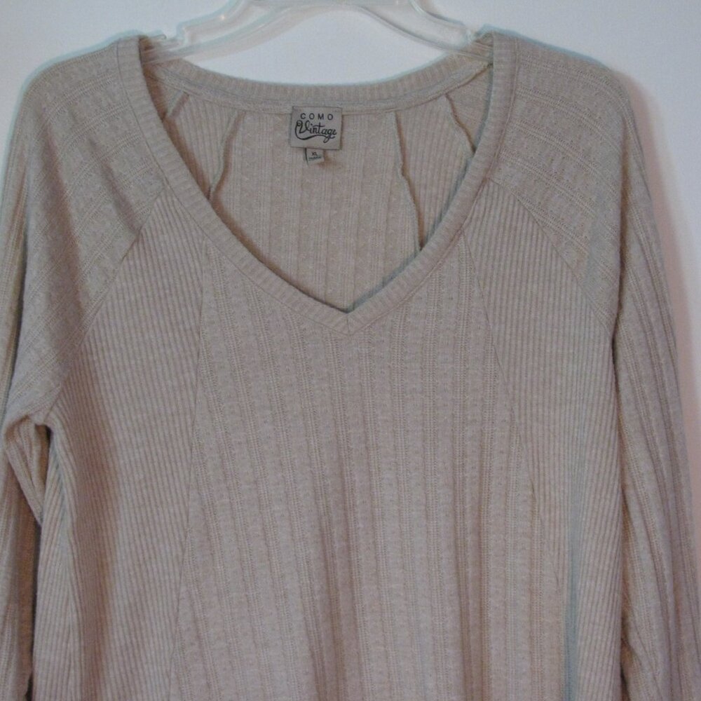 * Como Vintage Sweater XL EUC tan Long Sleeve Ribbed Knit Top Super Soft - Picture 2 of 6